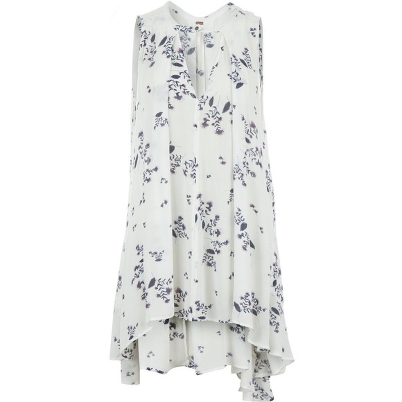 Free People Swing white Blue Floral Tunic Tank Size Small - Picture 5 of 9